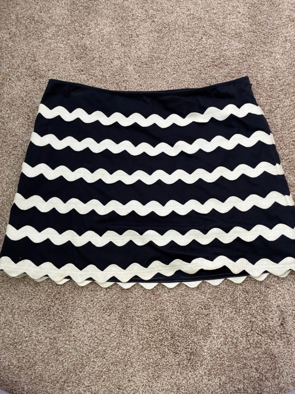 Navy and White Wavy Stripe Mini Skirt